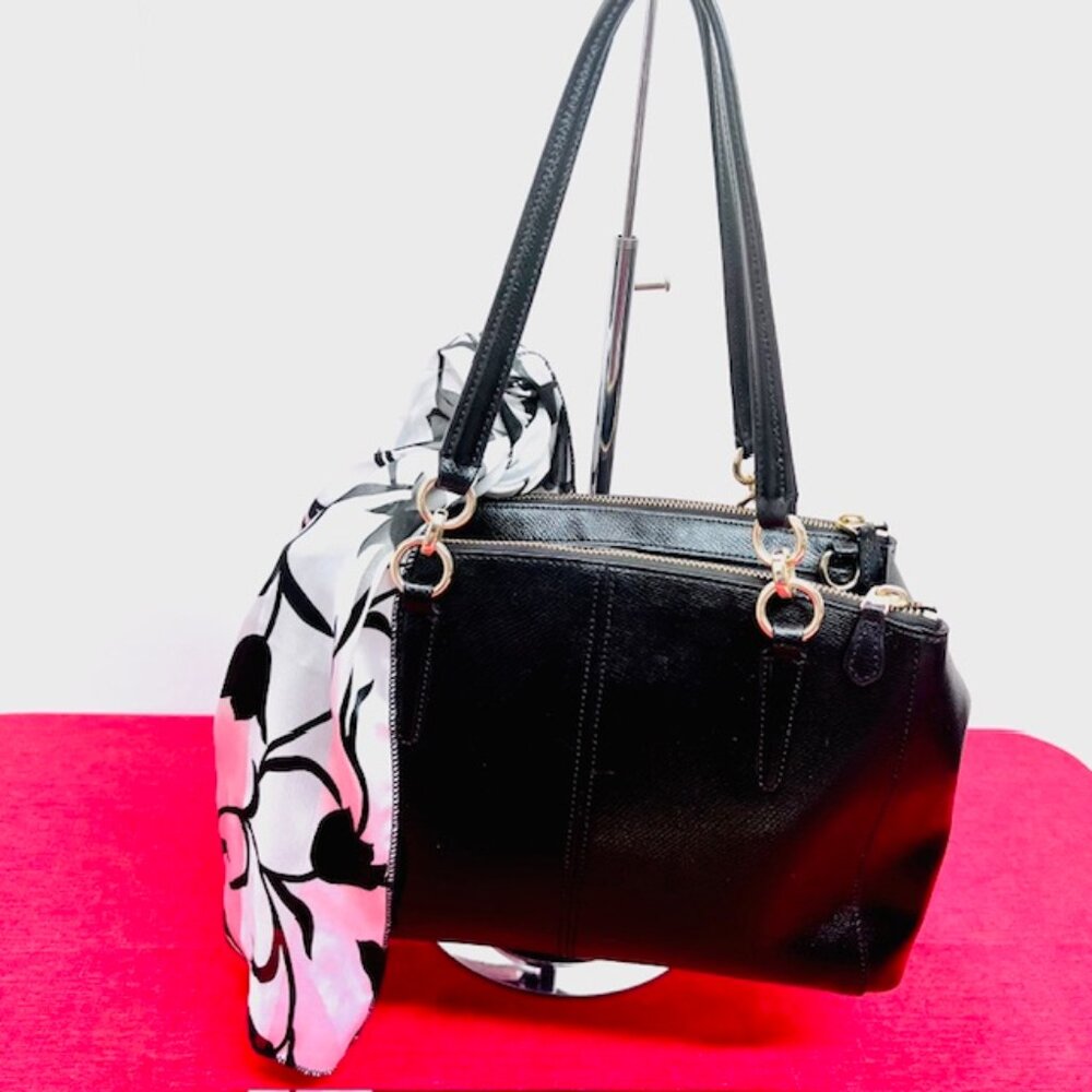 Handcrafted Coach New York Black Leather Shoulder/Handbag + Silk Scarf(44) - Picture 9 of 16